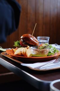 Close-up of food in plate on table