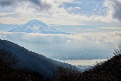 Scenic view of snowcapped mountains against sky