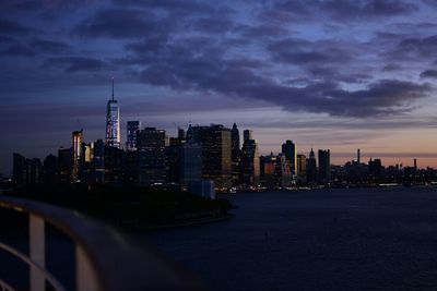 City skyline at sunset