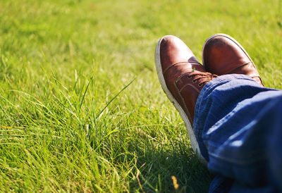 Low section of man relaxing on grass