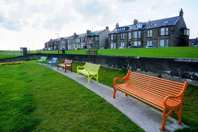 Empty bench in park