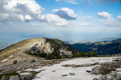 Scenic view of rocky mountains against sky