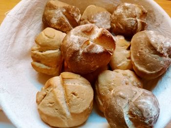 High angle view of bread in plate on table