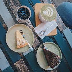 High angle view of breakfast on table