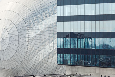 Low angle view of modern glass building in city