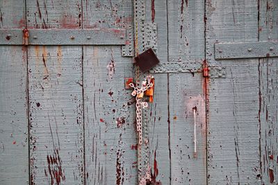 The wooden grey door