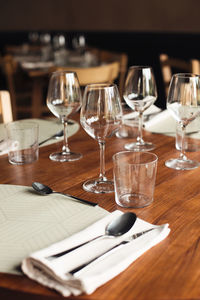 Wine glasses on table in restaurant