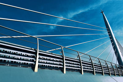 Low angle view of bridge against blue sky