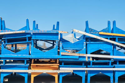 Low angle view of building against clear blue sky