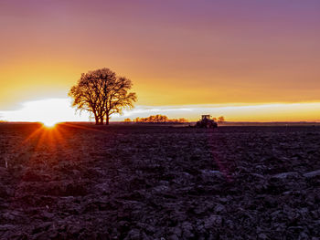 Scenic view of field against sky during sunset