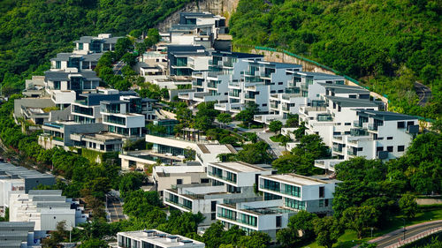 High angle view of buildings in town