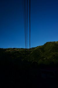 Low angle view of mountain against clear blue sky