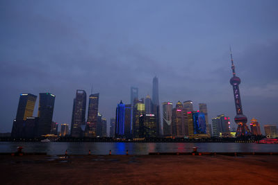 Skyscrapers lit up at night