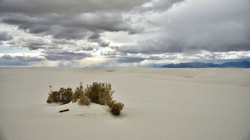 Scenic view of land against sky during winter