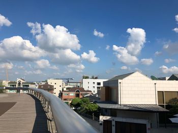 High angle view of buildings against sky