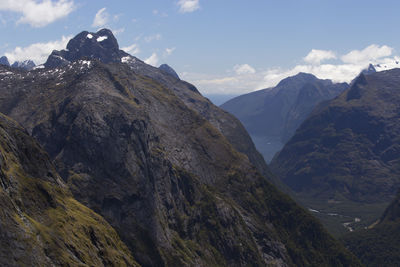 Scenic view of mountains against cloudy sky