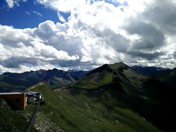 Scenic view of mountains against cloudy sky