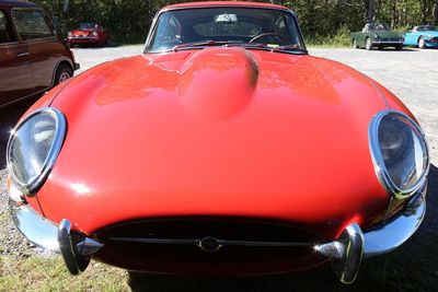 Close-up of red vintage car