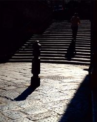 Rear view of silhouette people walking on staircase