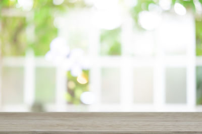 Close-up of white flower on table against window