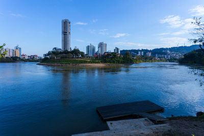 View of river with buildings in background