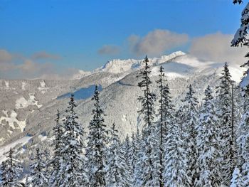 Scenic view of snowcapped mountains against sky