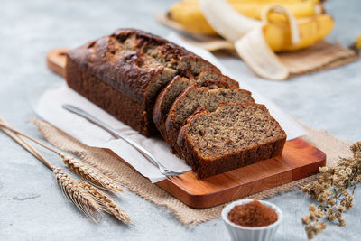 Close-up of bread in plate on table