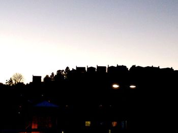 Low angle view of silhouette buildings against sky