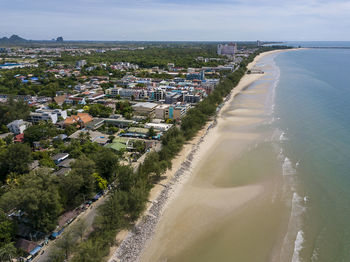 Aerial view of landscape of downtown or chaam city between beach and tropical tree on chaam