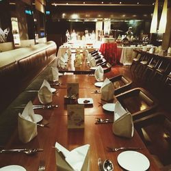 Tables and chairs in restaurant