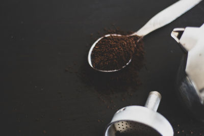 High angle view of coffee cup on table