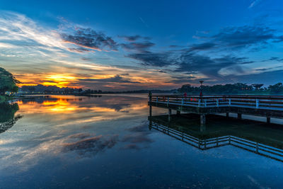 Scenic view of lake against sky during sunset