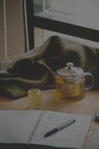 High angle view of tea on table