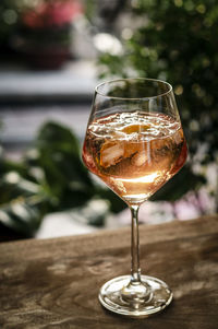 Close-up of wineglass on table