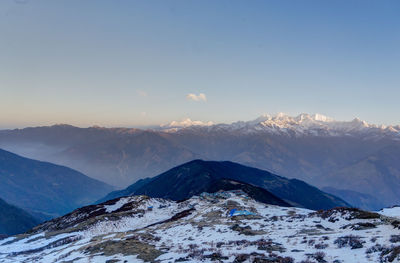 Scenic view of snowcapped mountains against sky