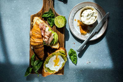 High angle view of food on table