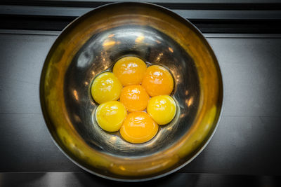 High angle view of fresh soup in bowl