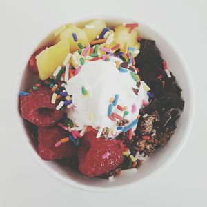 Close-up of cake served on table