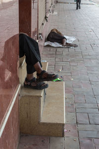 Snap shot of homeless man sleep on street in delhi, india