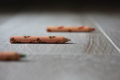 Close-up of pencil on table