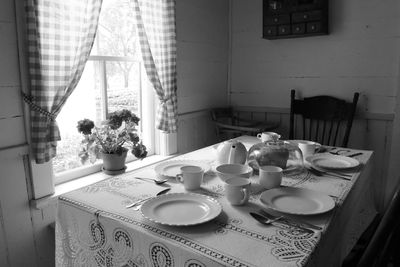 View of breakfast on table at home