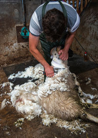 High angle view of man working