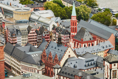 Frankfurt, germany, october 2., 2019, view from above of the restored historical roman 