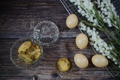 High angle view of fruits on table