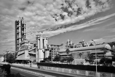 Black and white photograph of the cement factory in malaga, spain