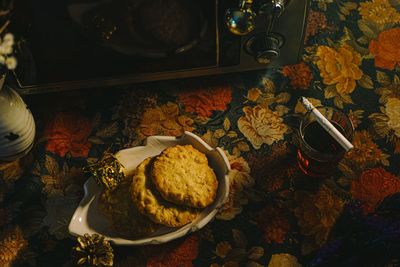 High angle view of food on table