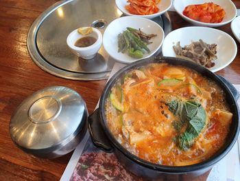 High angle view of food on table