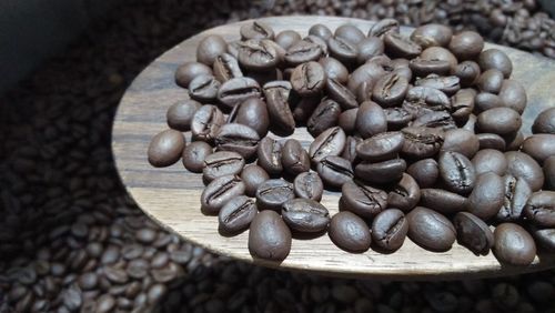 High angle view of coffee beans on table