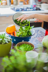 High angle view of vegetables in bowl