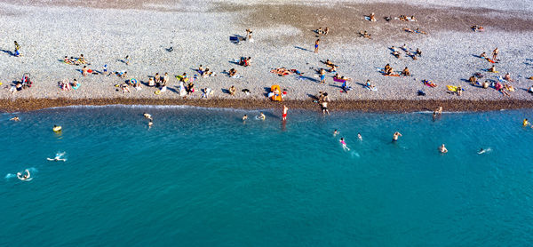 High angle view of people on beach